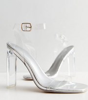 Public Desire Silver Strappy Clear Block Heel Sandals
